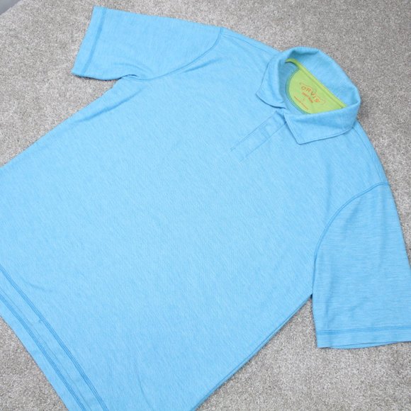 Orvis Trout Bum Polo Shirt Mens Large Blue Polyester/Cotton S/S Pullover - Picture 4 of 13